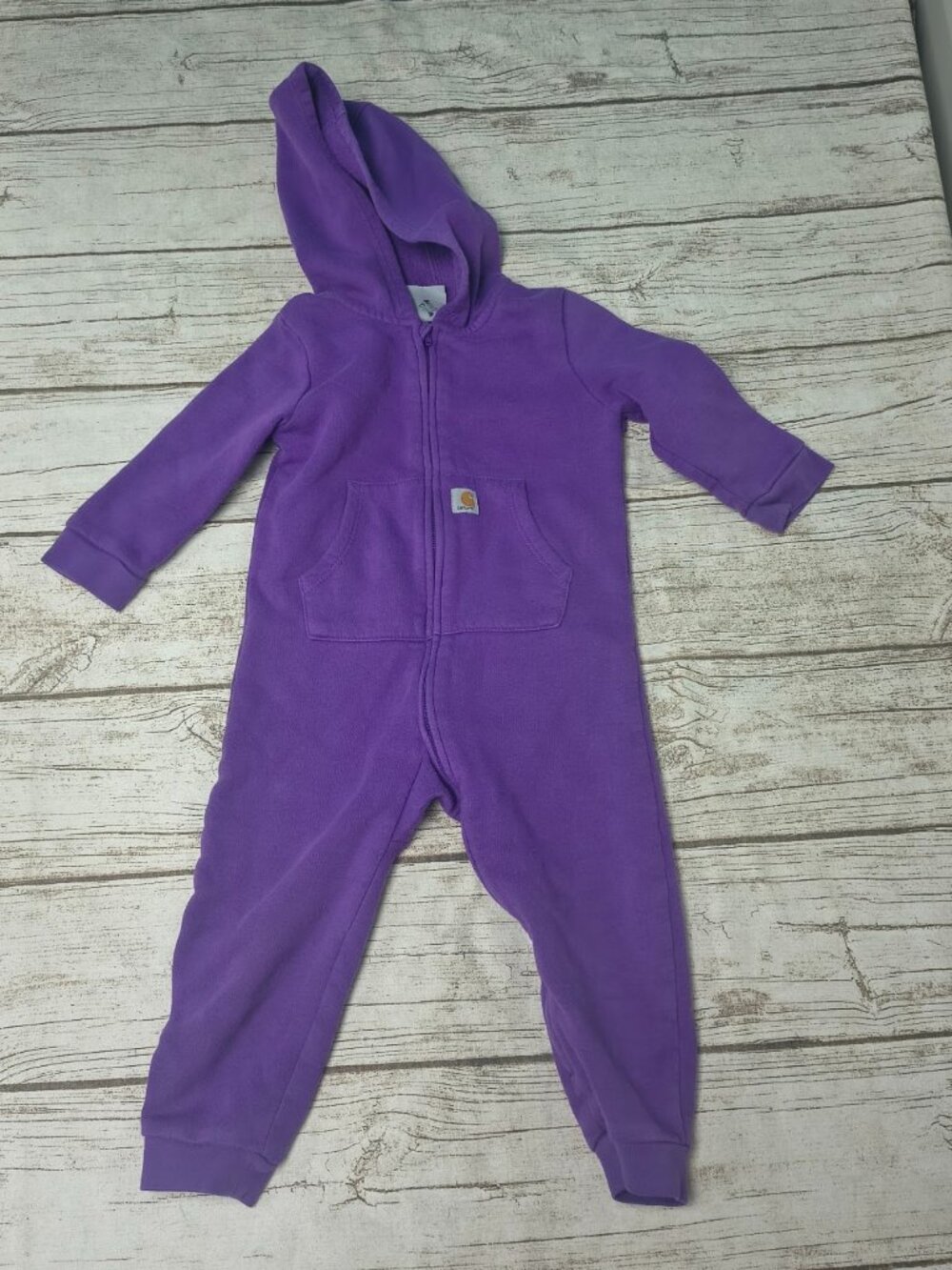 Carhartt Baby Toddler Purple Hooded Zip Romper Onesie Size 24M